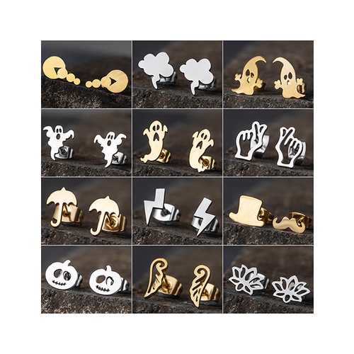 LRC Anting Tusuk Fashion Silver Stainless Steel Halloween Pumpkin Geometric Stud Earrings V83178