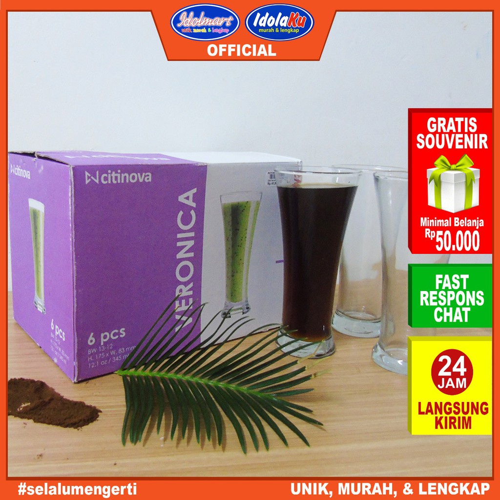 IDOLAKU Citinova Gelas Veronica Isi 6 Pcs Gelas Set Isi 6 Gelas Kado Gelas Kaca Gelas Juss Kopi Teh