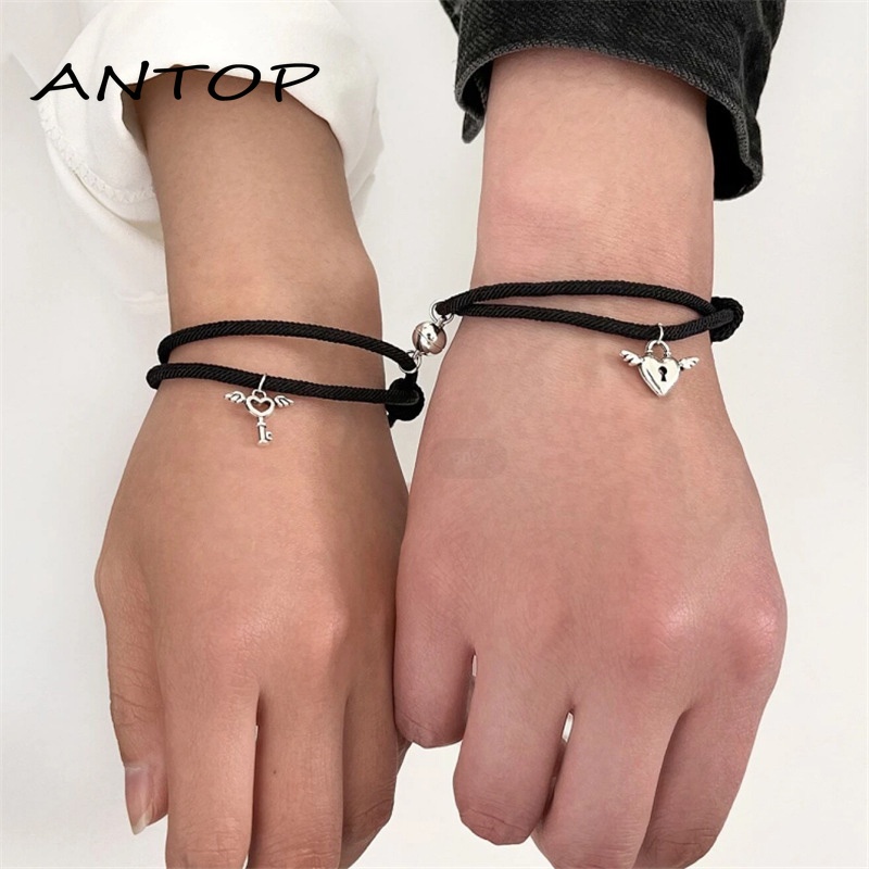 2pcs Gelang Couple Magnet Pasangan Sayap Cinta Kunci Unisex Fashion Aksesoris Hadiah