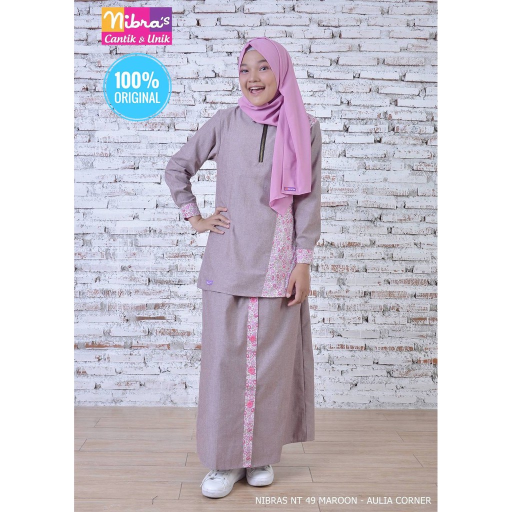 Model Terbaru Gamis Remaja Nibras NT 49 Maroon Fashion Muslim Elegan