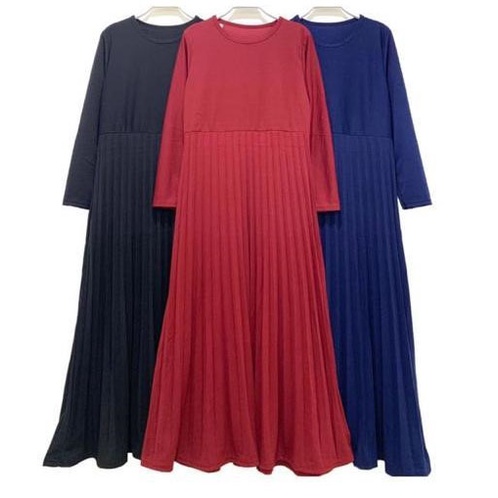 Gamis model plisket motif polos bahan voxy merk cocobee (631)