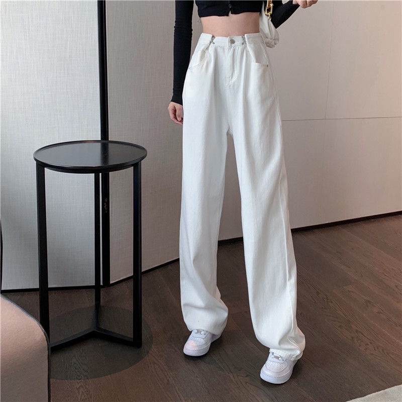 Korean New Women's Loose High Waist Wide Leg pengait celana Jeans