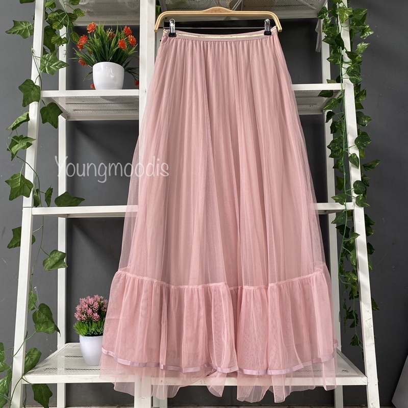 youngmoodis Veli maxi skirt rok tutu ruffle 6 warna ori import