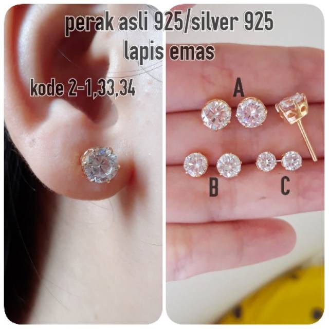 GIWANG DESI perak asli 925 lapis emas putih dan kuning/anting tusuk/anting stud/anting cantol/giwang