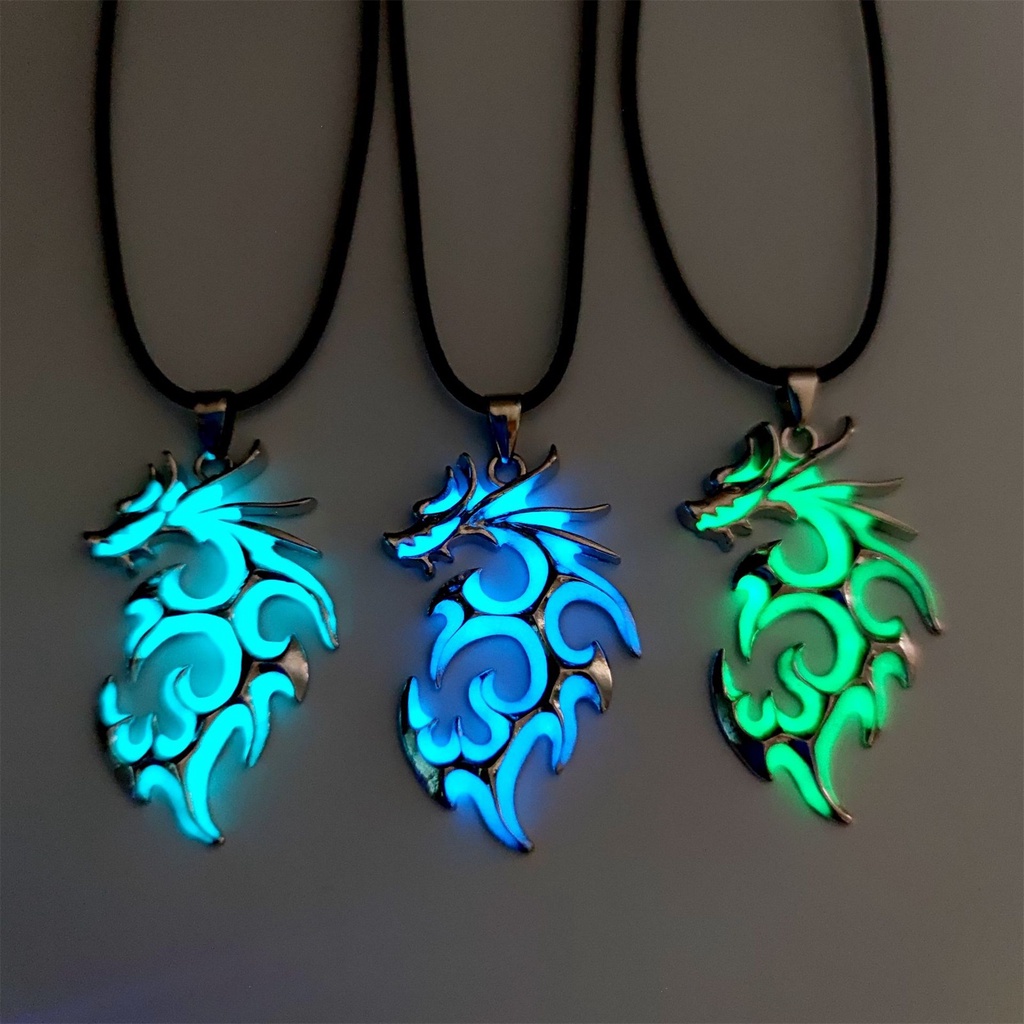 Hu Hu Hu Hu Hu Alat Bantu Pasang Kacamata♡ Kalung Liontin Naga Fluorescent Bahan Alloy Warna Silver Untuk Hadiah