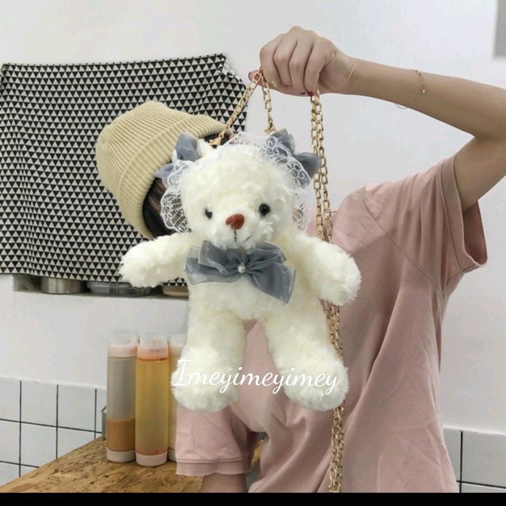 Tas Selempang BERUANG PELUK ANNABELLE / tas boneka / tas bulu / tas selempang mini / Tas Selempang Bulu