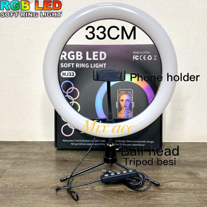 MIXIO Ring Light RGB 33CM + Tripod Besi Led Rainbow Video LED TIKTOK