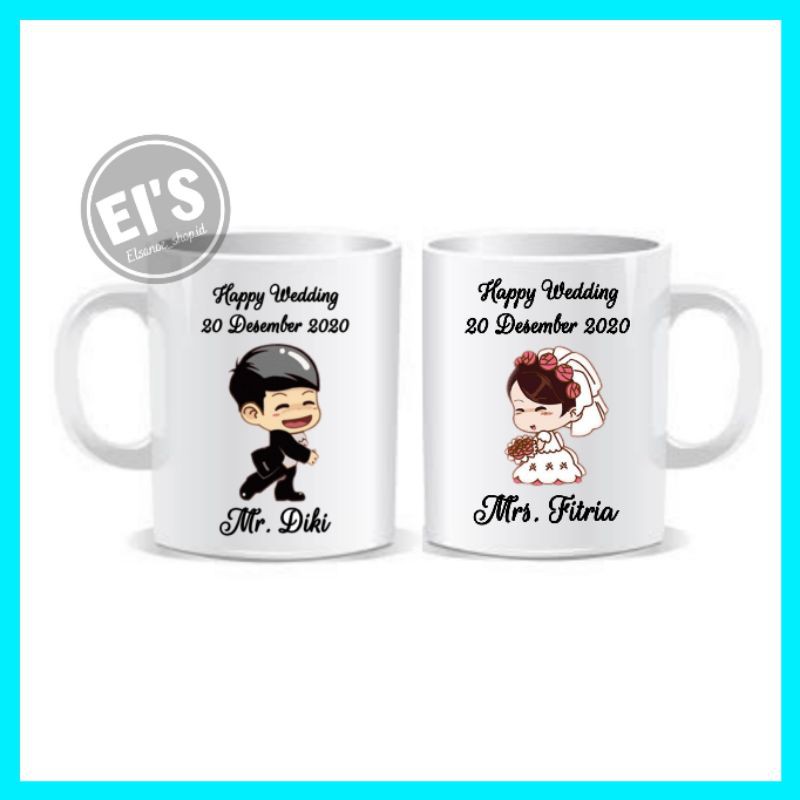 Kado Wedding  Couple Mug Foto Custom  Souvenir Wedding dan Anniversary
