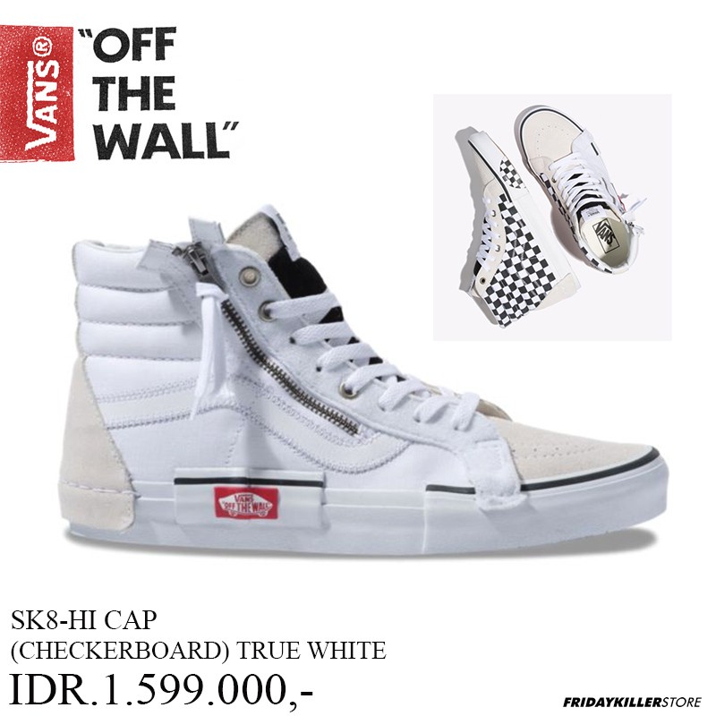 SEPATU VANS OFF THE WALL | SK8 HI CAP CHECK WHITE