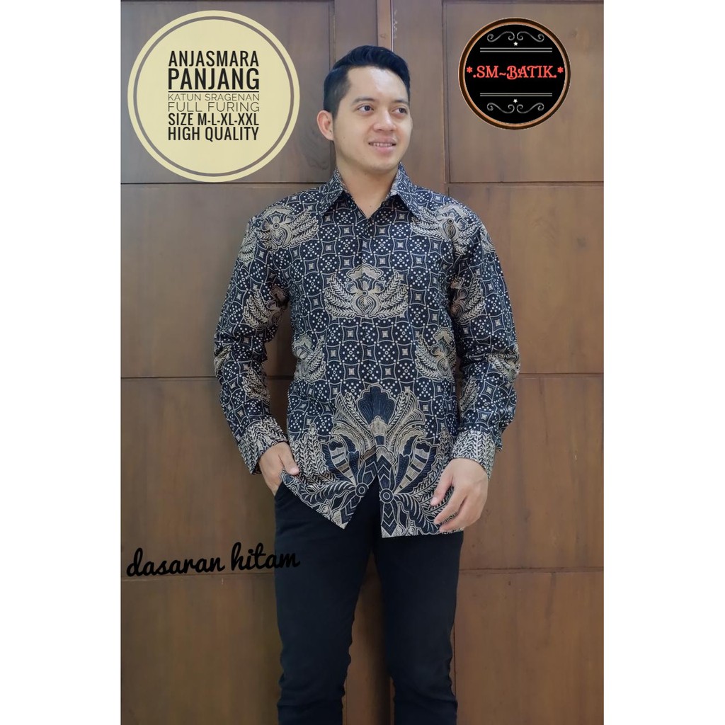 MOTIF KEMEJA BATIK TERBARU ANJASMARA PANJANG FURRING SOGAN NAVY DONGKER BIRU MOCCA