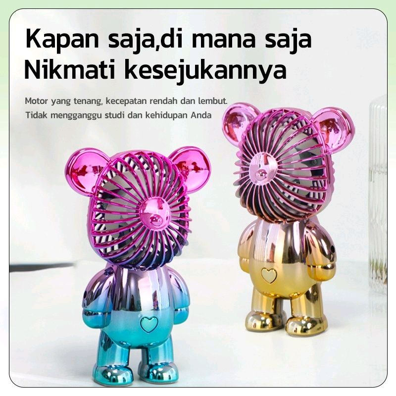 Kipas Angin Mini Portable BEAR Imut Lucu USB Charge Fan 3