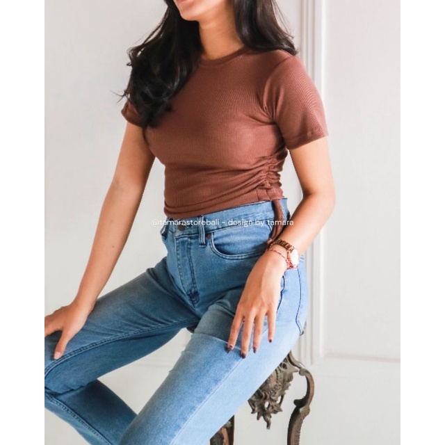 TOP LAVINA KERUT SAMPING CROP TOP SABRINA BLOUSE ATASAN WANITA