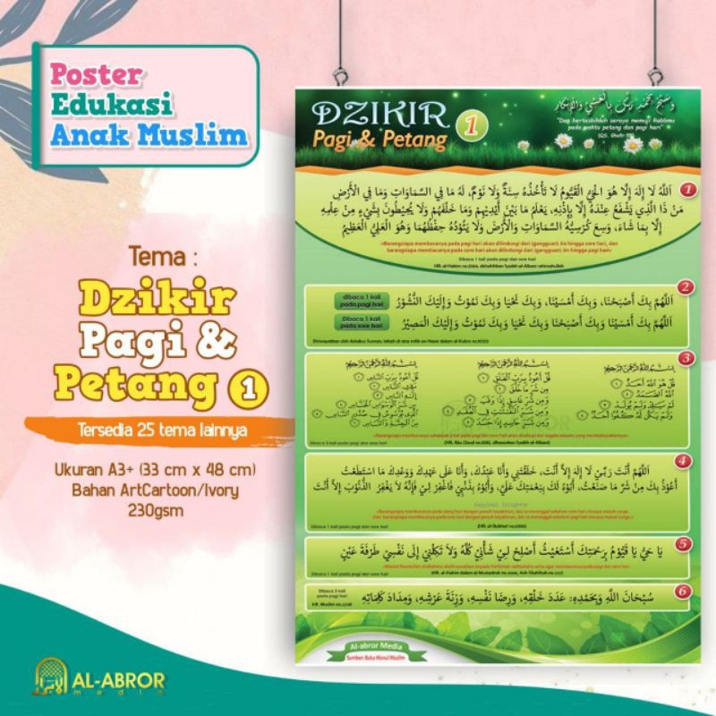 Poster Edukasi Anak Muslim - Dzikir Pagi Dan Petang Bagian 1
