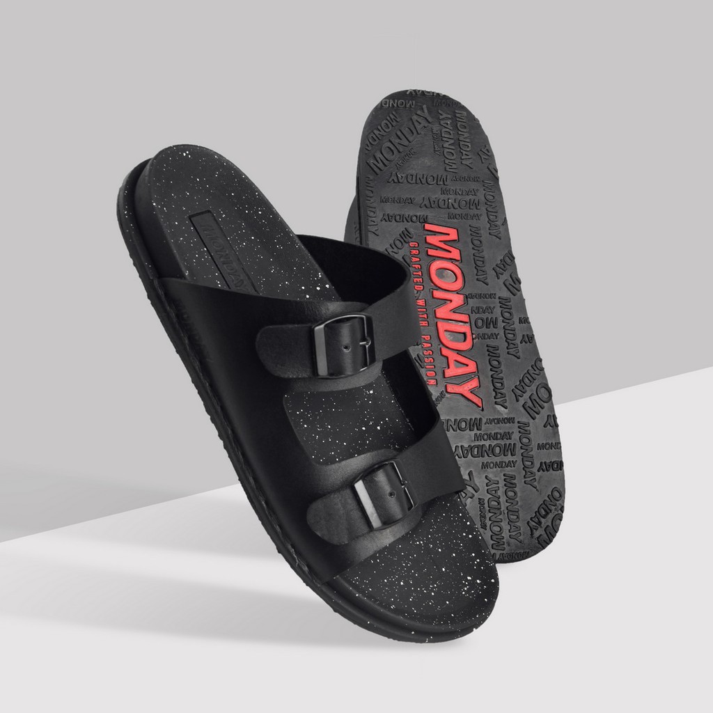 YUNO OREO BLACK |ManNeedMe x Monday| Sandal Casual Pria Outdoor KULIT ASLI ORI