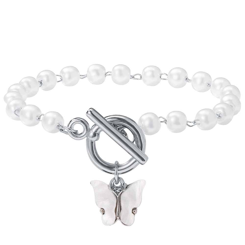 Gelang Mutiara Bentuk Hati Butterfly Warna Silver Gaya Retro Korea Untuk Wanita-25