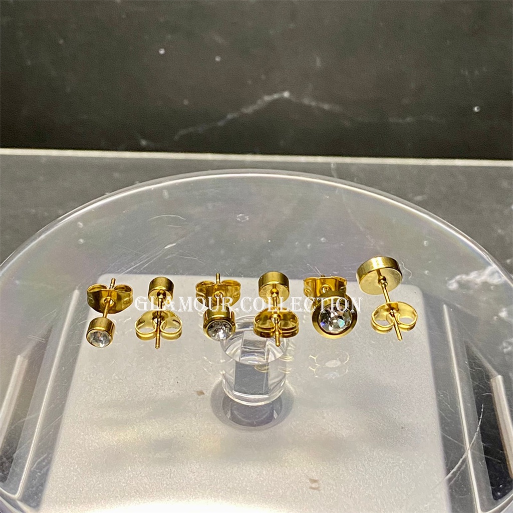 Anting Tindik Telinga Titanium Pria Model Tusuk Berlian Warna Gold Berlian