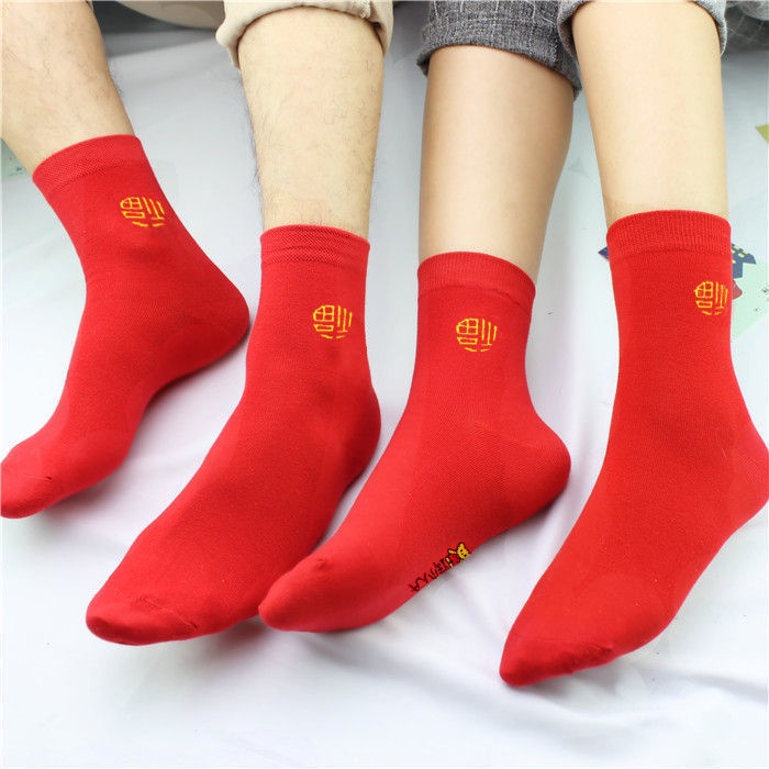 KK-20 kaos kaki pria wanita chinese couple wedding sangjit merah imlek socks