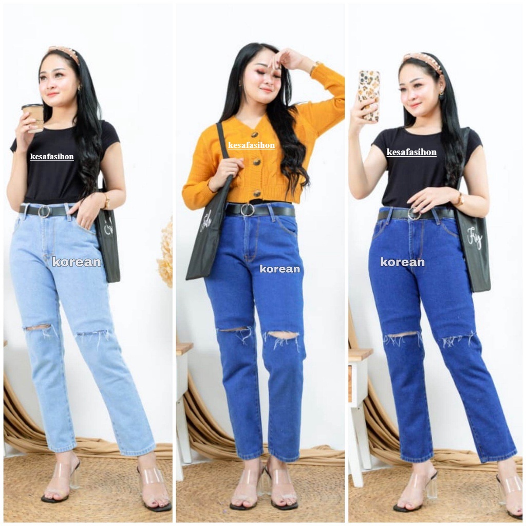 Celana Boyfriend Jeans Wanita BOYFRIEND CUTKNEE / SOBEK LUTUT MODEL KOREAN YANG LAGI HITS