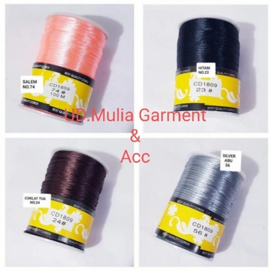 

Ginger- TALI CHINA BAHAN SATIN DIAMETER 2MM ISI 100 METER HARGA PER ROLL