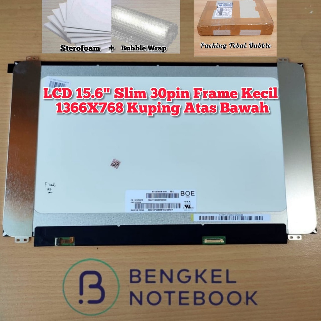 LCD 15.6&quot; HD 1366X768 Atas Bawah Slim 30pin Frame Kecil NT156WHM-N44 V8.0 N156BGA-EA2 B156XTN08.0 N156BGA-EA3