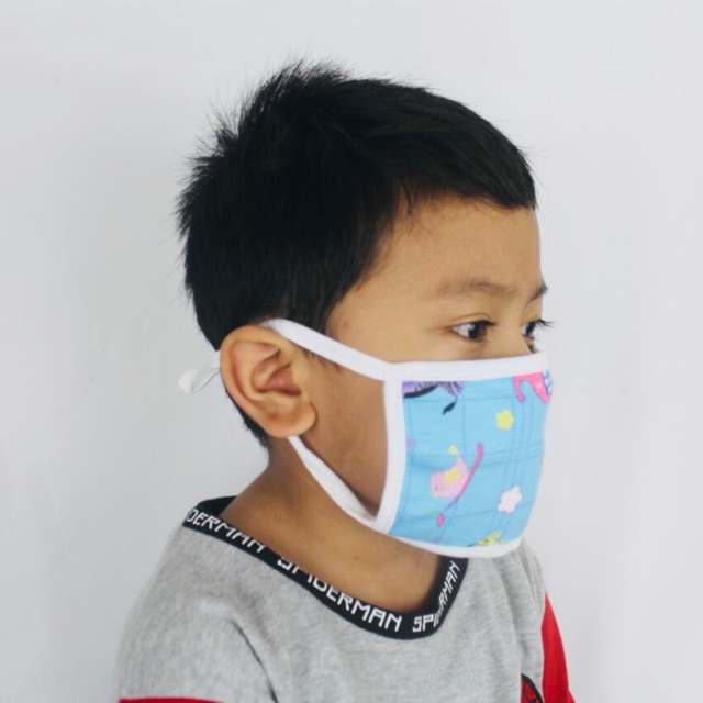 Masker Anak Kain 2 lapis Headloop hijab ikat tali Kids Mask