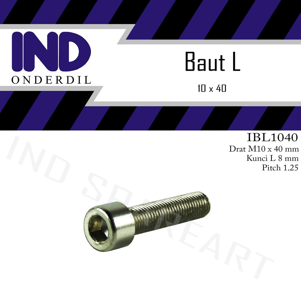 Baut-Baud-Bolt L M10x40-10x40-M 10 x 40 Kunci L8-8 mm Pitch-P 1.25