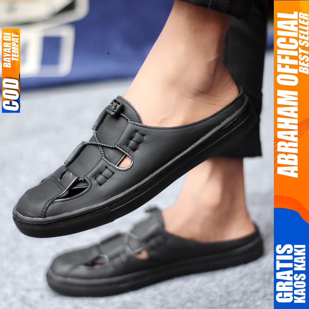 ABRAHAM FIXXI Sepatu Sandal Bustong Tutong Kulit Pria Hitam