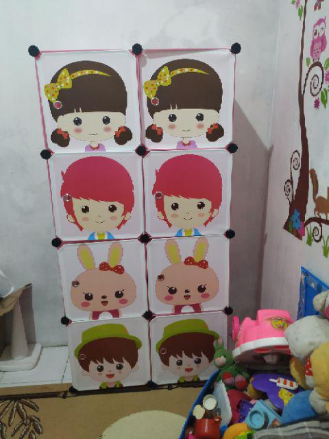 Lemari Pakaian Plastik Rak Serbaguna Susun Lemari Baju Anak 8 Pintu/kotak