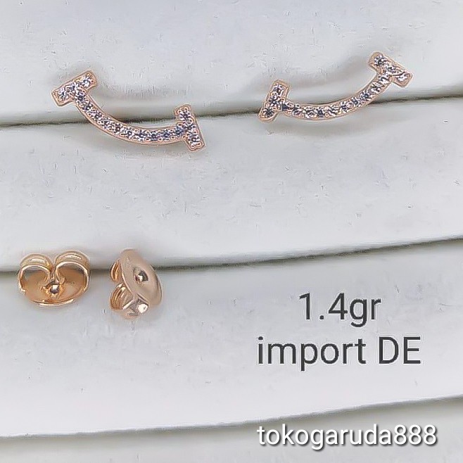 Anting duduk anak dan dewasa emas asli kadar 750 75% 22 17k smile permata import putih giwang kerabu paku cucuk stud