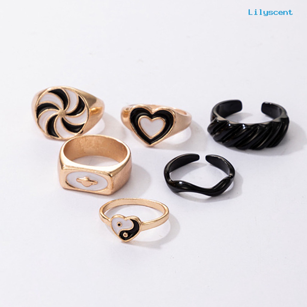 6pcs / Set Cincin Jari Model Terbuka Dapat Ditumpuk Bentuk Hati Kincir Angin Untuk Unisex