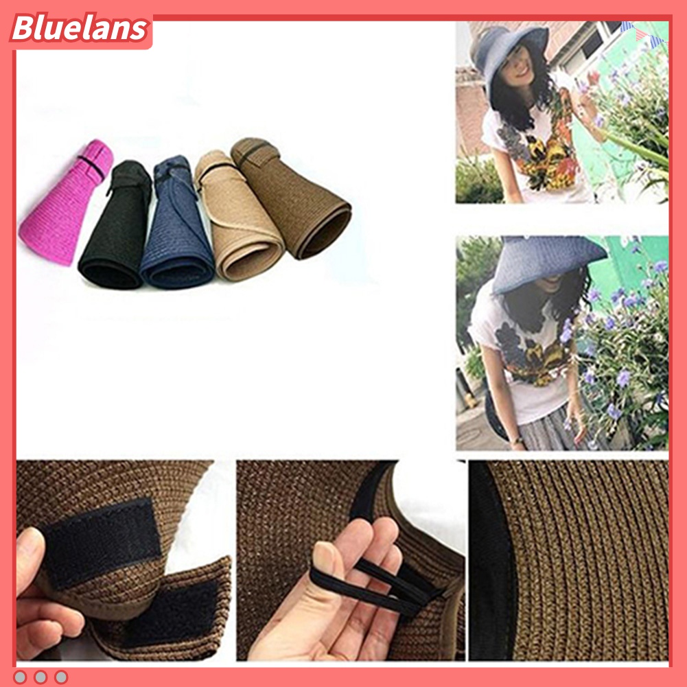 Bluelans Topi Bucket Matahari Musim Panas Model Lebar Lipat Breathable Gaya Elegan Untuk Wanita