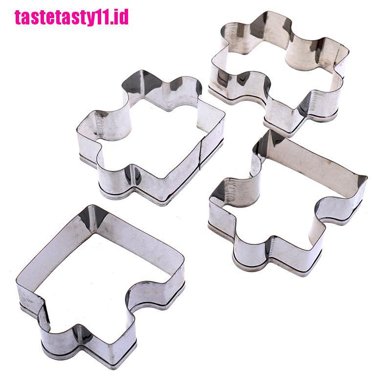 4pcs / set Cetakan Biskuit Bentuk Puzzle Bahan Stainless Steel