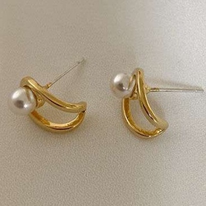 Anting silver needle Bentuk U Hias Mutiara Gaya Korea Untuk Perempuan