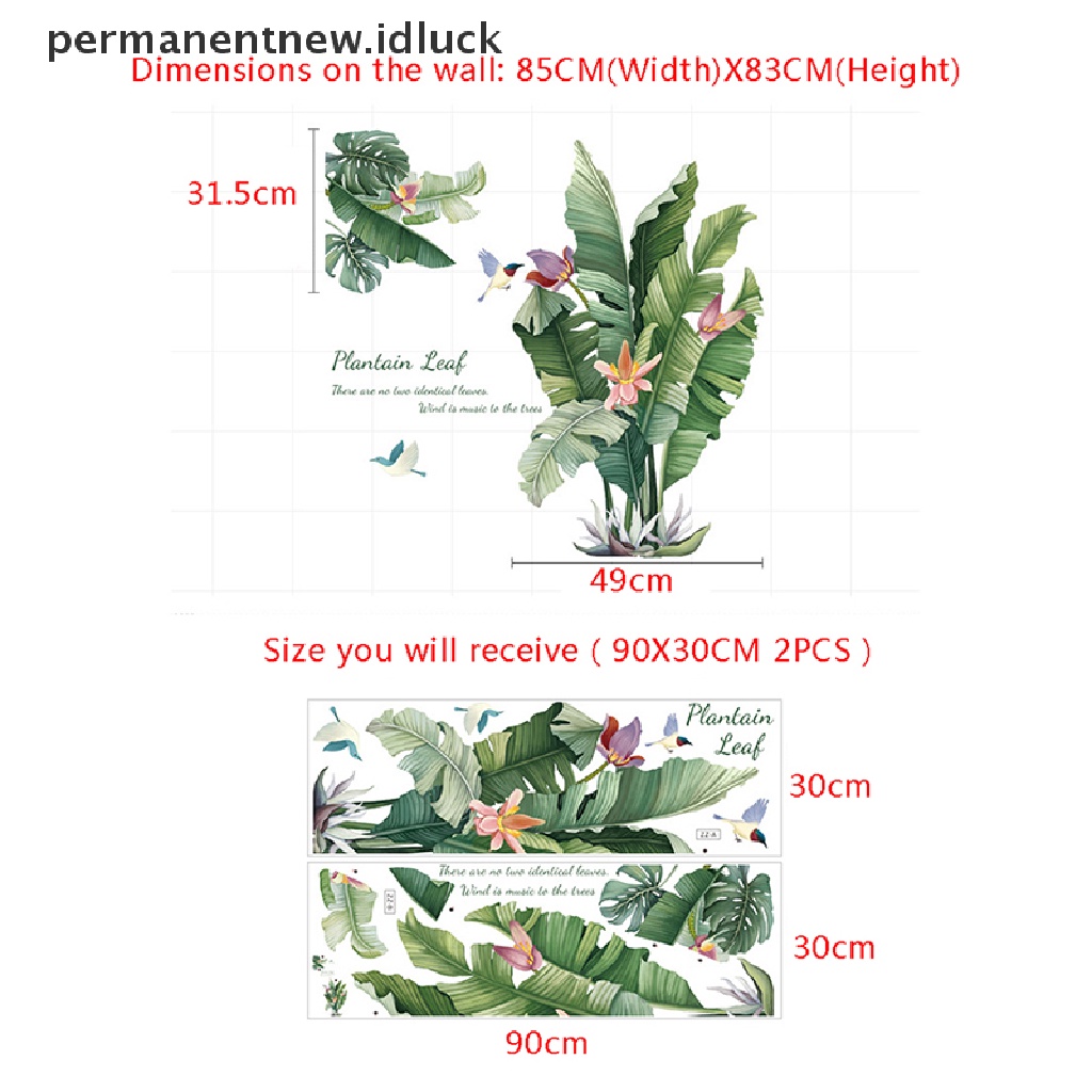 Stiker Dinding Desain Daun Hijau Tropis Bahan Vinyl Untuk Dekorasi Ruang Tamu