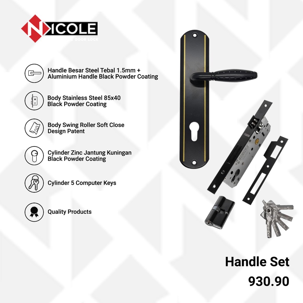 Gagang Pintu Set Kayu Hitam / Handle Black Series Set - 930.90