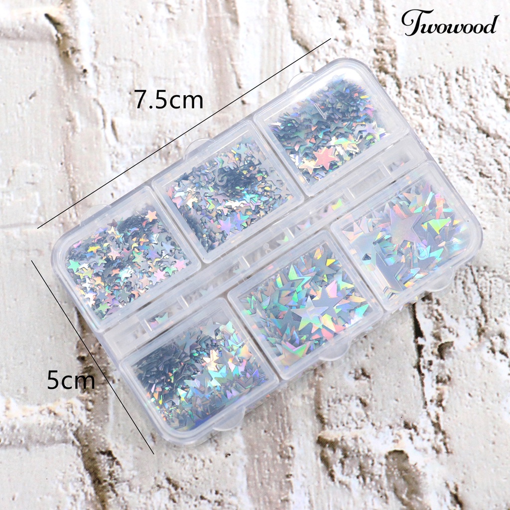 1 Kotak Sequin Glitter Bentuk Bintang 3D Warna-Warni Untuk Aksesoris Nail Art