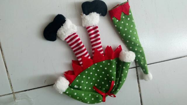 Dekorasi natal cover botol hiasan meja makan elf bottle cover bag e
