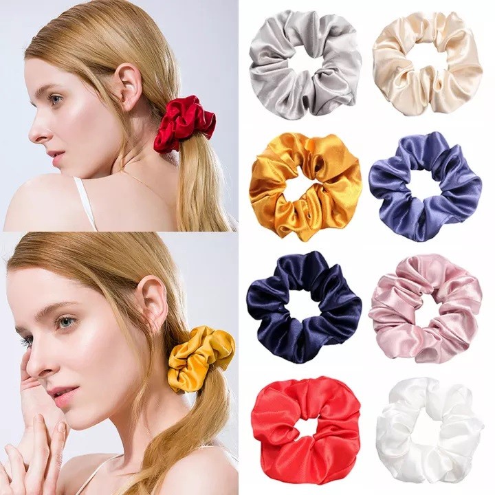 Ikat Rambut Scrunchie Satin Silk IMPORT Korea Hairband Kunciran Cepol Hijab Aksesoris Fashion Wanita