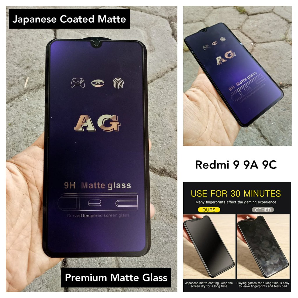 Tempered Glass Blue Redmi 9 9A 9C Note 9 Matte Anti Radiasi Fingerprint Premium Coated