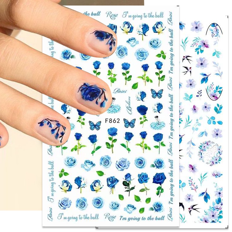 Stiker Kuku 3D Motif Bunga / Daun / Tulisan Warna Pink Untuk Dekorasi Nail Art / Manicure