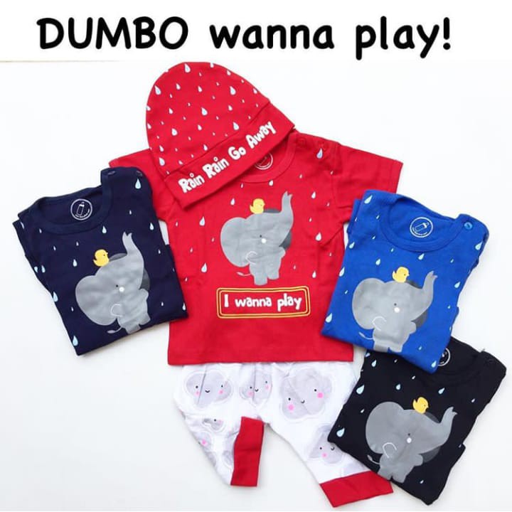 Baju Setelan Kaos Celana Topi Gambar Gajah Lucu Fashion Anak Cowok Bayi Laki Baby Boy Murah -dum