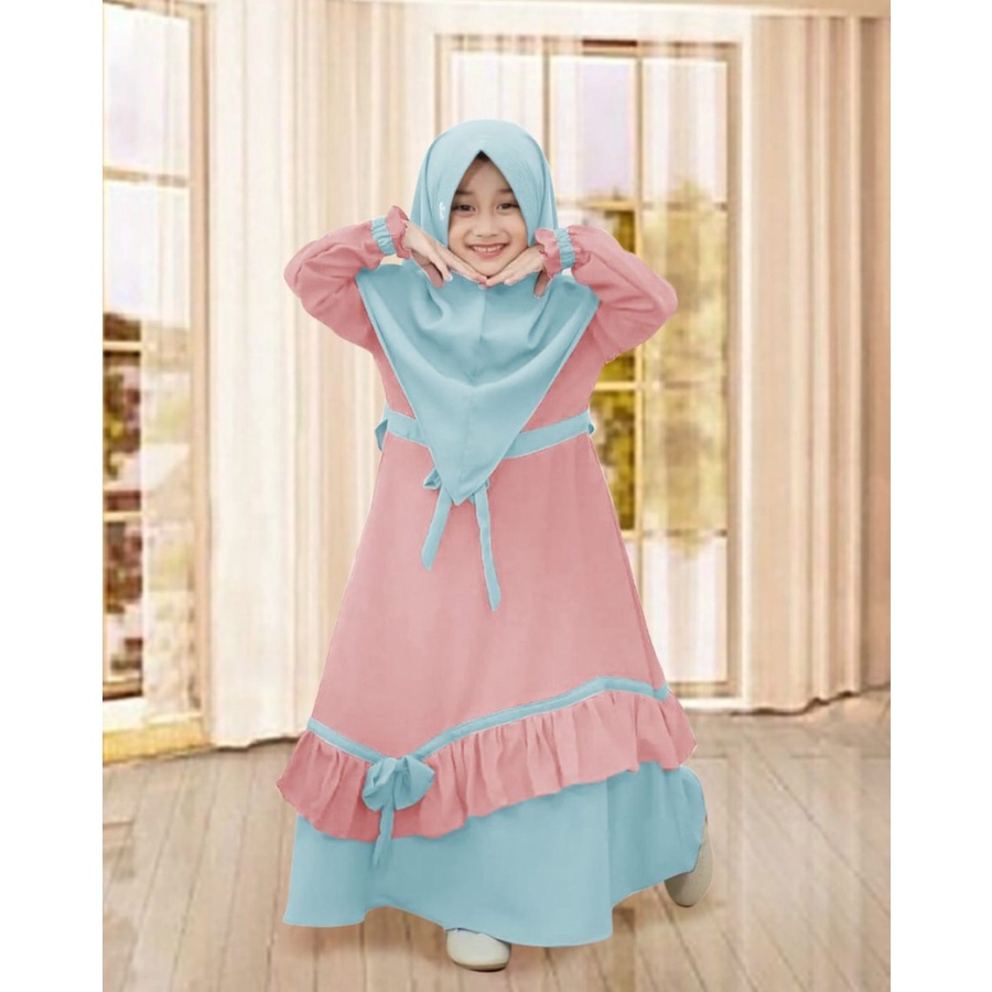 Baju Pesta Gamis Anak Perempuan Muslim Lucu Adem Ramadhan Model Kekinian Terbaru Lebaran 2022 Dress Gaun Fiolin Usia 4 5 6 Tahun