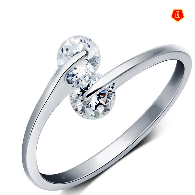 [Ready Stock]Women's Elegant Personality Silver Simple Moissanite Ring