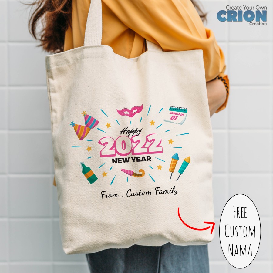 Totebag Blacu Natal Christmas series &amp; Tahun Baru Bisa Custom ucapan / nama / kata