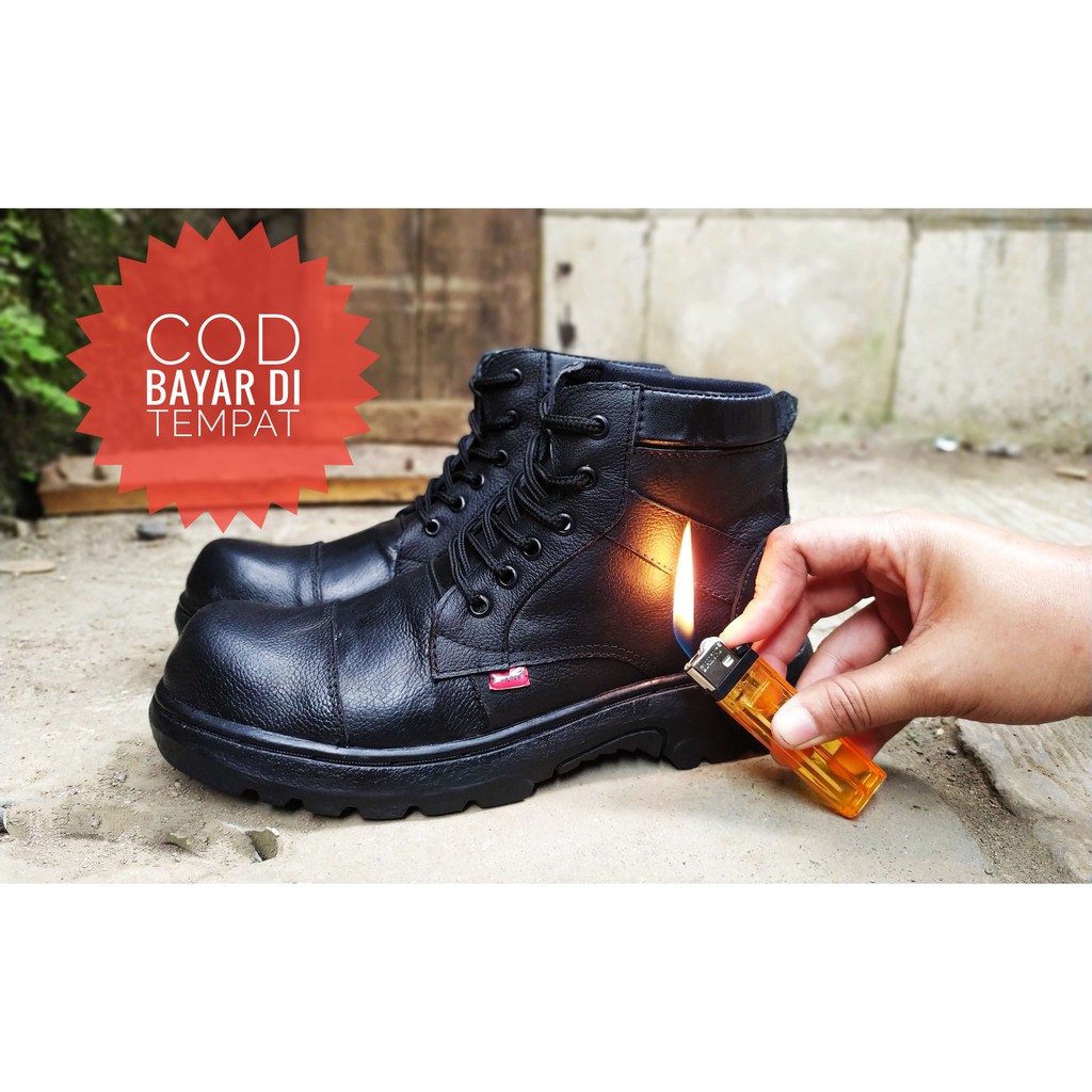 Sepatu kulit safety boots pria kerja proyek lapangan kitchen security kickers phantom