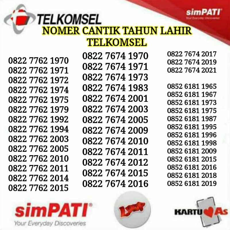 NOMER CANTIK TELKOMSEL TAHUN LAHIR  TELKOMSEL