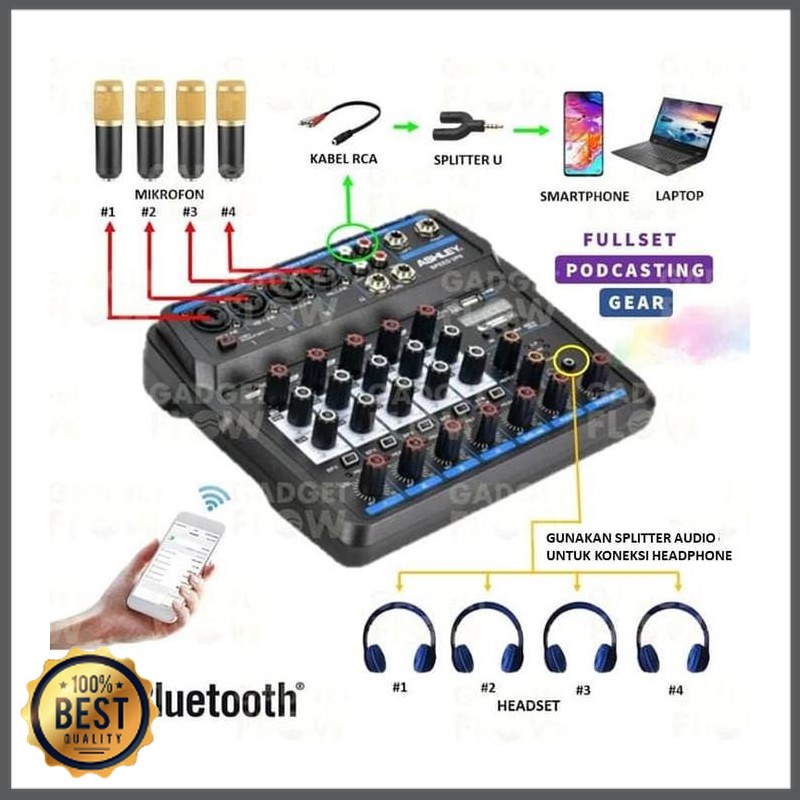 Mishad Shop -  PAKET PODCAST 4 ORANG Mic Microphone BM800 BM 800 Mixer Recording - Gold GU-5117-993