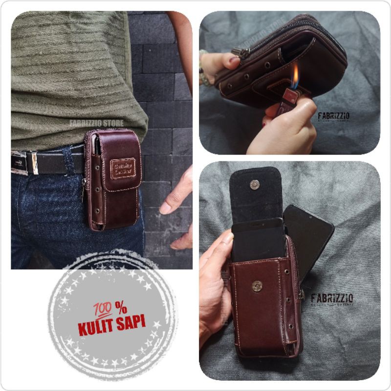 dompet hp pinggang kulit sapi