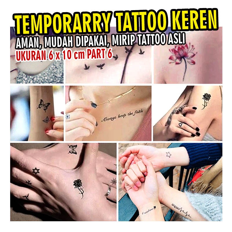 [PART 6] Tatoo tato temporary waterproof lengan tangan leher bunga warna bulu love burung 6x10cm