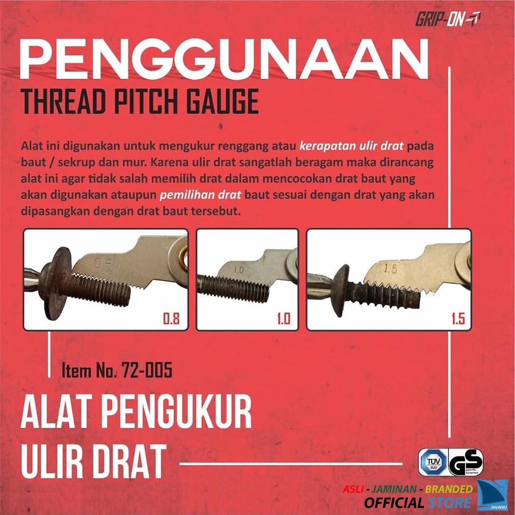 Alat Ukur Drat / Thread Pitch Gauge GRIP-ON